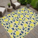 9' X 12' Wheat Yellow And Blue Lemons Washable Indoor Outdoor Area Rug