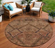 8' Orange Copper And Brown Round Floral Washable Indoor Outdoor Area Rug