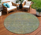 8' Green Gold And Charcoal Round Abstract Washable Indoor Outdoor Area Rug
