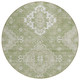 8' Artichoke Green Beige And Ivory Round Medallion Washable Indoor Outdoor Area Rug