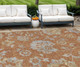 10' X 14' Orange Copper And Gray Floral Washable Indoor Outdoor Area Rug