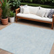 10' X 14' Sky Blue And Ivory Floral Washable Indoor Outdoor Area Rug