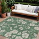 10' X 14' Sage And Ivory Floral Washable Indoor Outdoor Area Rug