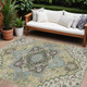 8' X 10' Beige Green And Brown Oriental Washable Indoor Outdoor Area Rug