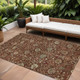10' X 14' Brown Tan And Red Floral Washable Indoor Outdoor Area Rug