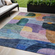 5' X 8' Blue Purple And Green Abstract Washable Indoor Outdoor Area Rug