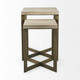 Set of Two Natural and Gold Solid Wood and Metal Square Cross Legs Nested Tables