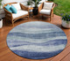 8' Light Blue And Dark Blue Round Abstract Washable Indoor Outdoor Area Rug