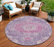 8' Purple Round Floral Medallion Washable Indoor Outdoor Area Rug
