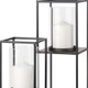 Set of Two Black Geometric Metal And Glass Tabletop Hurricane Candle Holders