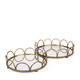 Set of Two Antiqued Gold Metal And Mirrored Glass Round Vanity Trays