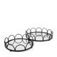 Set of Two Black And Silver Metal And Mirrored Glass Round Vanity Trays