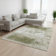 9' X 13' Green Beige And White Abstract Washable Area Rug With UV Protection