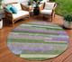 8' Moss Green Olive Green And Purple Round Striped Washable Indoor Outdoor Area Rug