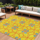 8' X 10' Yellow And Teal Blue Geometric Washable Indoor Outdoor Area Rug