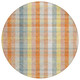 8' Peach Ivory And Orange Round Plaid Washable Indoor Outdoor Area Rug
