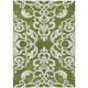 3' X 5' Green And Ivory Damask Washable Indoor Outdoor Area Rug