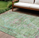 9' X 12' Artichoke Green Teal Blue And Lavender Oriental Washable Indoor Outdoor Area Rug