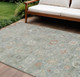 9' X 12' Sage Copper And Ivory Damask Washable Indoor Outdoor Area Rug