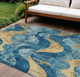 10' X 14' Teal Blue And Gold Abstract Washable Indoor Outdoor Area Rug