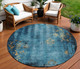 8' Blue And Gold Round Floral Washable Indoor Outdoor Area Rug