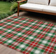8' X 10' Emerald Red And White Plaid Washable Indoor Outdoor Area Rug