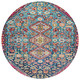 8' Teal Blue And Merlot Round Aztec Washable Indoor Outdoor Area Rug