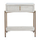 26" White and Bronze Wood and Steel End Table With Drawer And Shelf