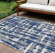 9' X 12' Navy Blue Gray And Ivory Striped Washable Indoor Outdoor Area Rug
