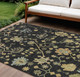 10' X 14' Black And Gold Floral Washable Indoor Outdoor Area Rug