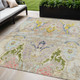 5' X 8' Beige Gold And Fern Green Floral Washable Indoor Outdoor Area Rug