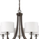 Brown Candle Style Five Light Metal and Crystals Dimmable Chandelier With White Shades