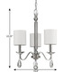 Silver Candle Style Three Light Metal and Crystals Dimmable Chandelier With White Shades