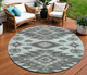 8' Mint Green And Charcoal Round Tribal Washable Indoor Outdoor Area Rug
