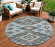 8' Teal Blue And Charcoal Round Tribal Washable Indoor Outdoor Area Rug