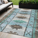 5' X 8' Brown And Teal Blue Tribal Washable Indoor Outdoor Area Rug