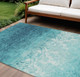 9' X 12' Teal Blue And Ivory Damask Washable Indoor Outdoor Area Rug