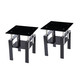 Set of Two Black Glass and Steel Square End Tables With Shelf