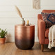 22" Copper and Black Iron Round Drum End Table