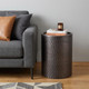21" Copper Iron Round Drum End Table