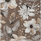 9' X 12' Chocolate Ivory And Wheat Floral Washable Indoor Outdoor Area Rug