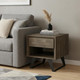 22" Gray Distressed Solid Wood and Iron Square Sled End Table With Drawer And Shelf