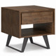 22" Brown and Black Solid Wood and Iron Square Sled End Table With Drawer And Shelf