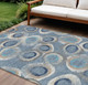 9' X 12' Denim Blue Ivory And Taupe Geometric Washable Indoor Outdoor Area Rug