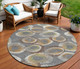 8' Gray Ivory And Copper Round Geometric Washable Indoor Outdoor Area Rug