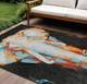 9' X 12' Black Ivory Orange And Red Elephant Washable Indoor Outdoor Area Rug