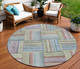 8' Artichoke Green Purple And Blue Round Geometric Washable Indoor Outdoor Area Rug