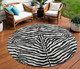 8' Black And Ivory Round Zebra Print Washable Indoor Outdoor Area Rug