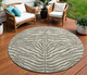 8' Taupe And Ivory Round Zebra Print Washable Indoor Outdoor Area Rug