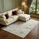 10' X 14' Linen And Ivory Floral Medallion Distressed Washable Area Rug With UV Protection